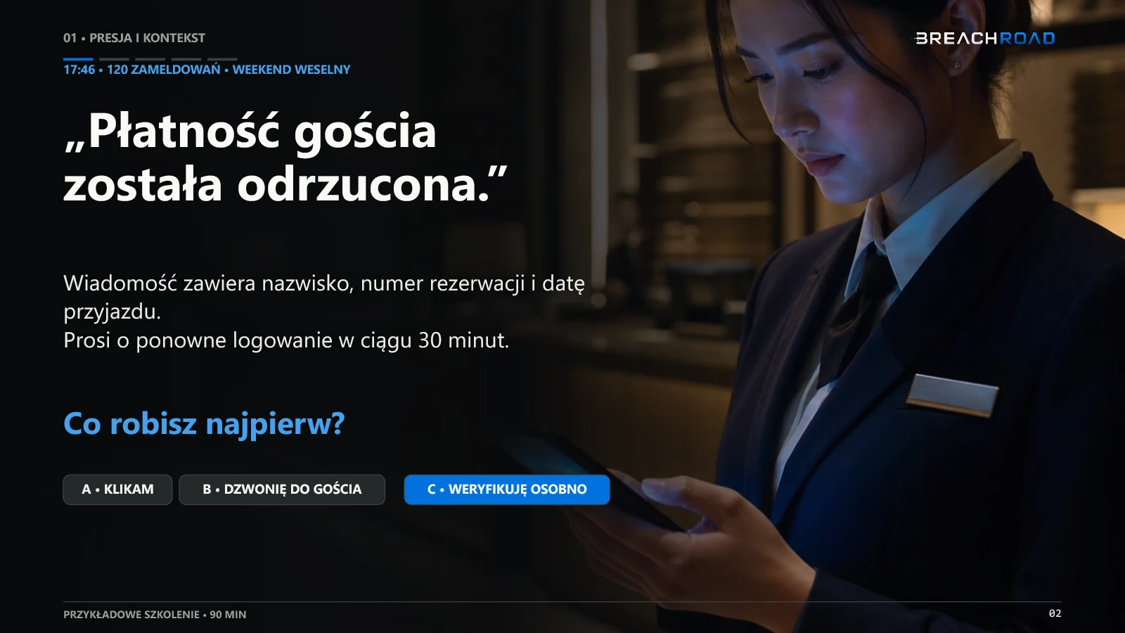 Wybrany slajd ze szkolenia Breachroad o phishingu w hotelarstwie — 2